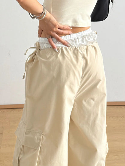 Bow Elastic Waist Cargo Pants