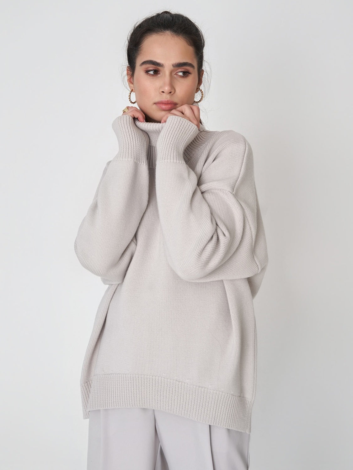 Turtleneck Long Sleeve Sweater Light Gray