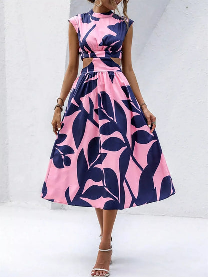 Cutout Printed Sleeveless Dress Pink