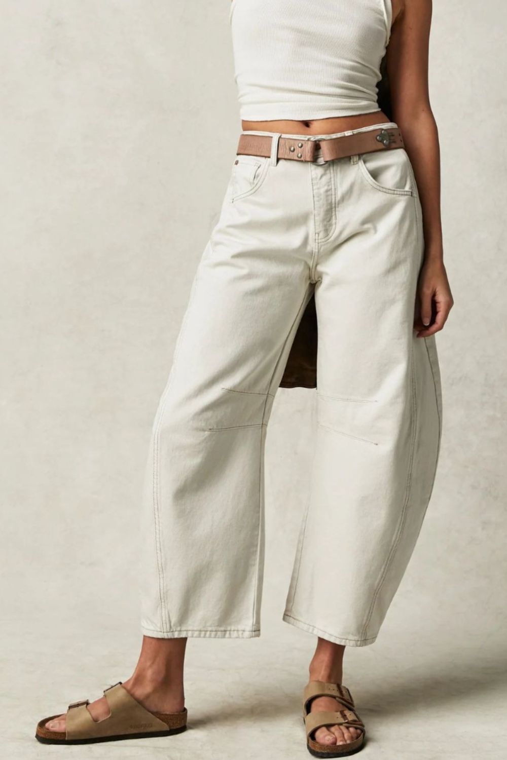 Wide Leg Jeans with Pockets Cream