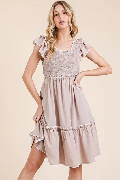 Lime 'N' Chili Ruffle Trim Smocked Dress with Contrast