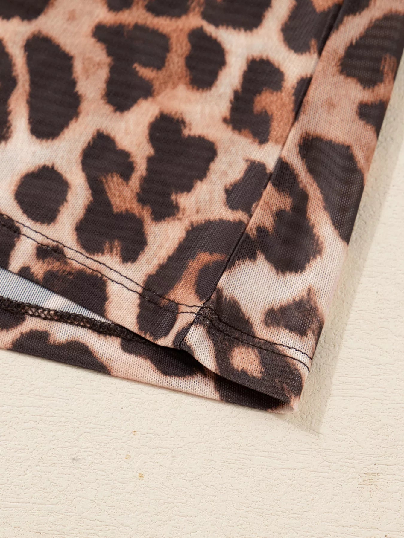 Leopard Mock Neck Long Sleeve Mesh Top