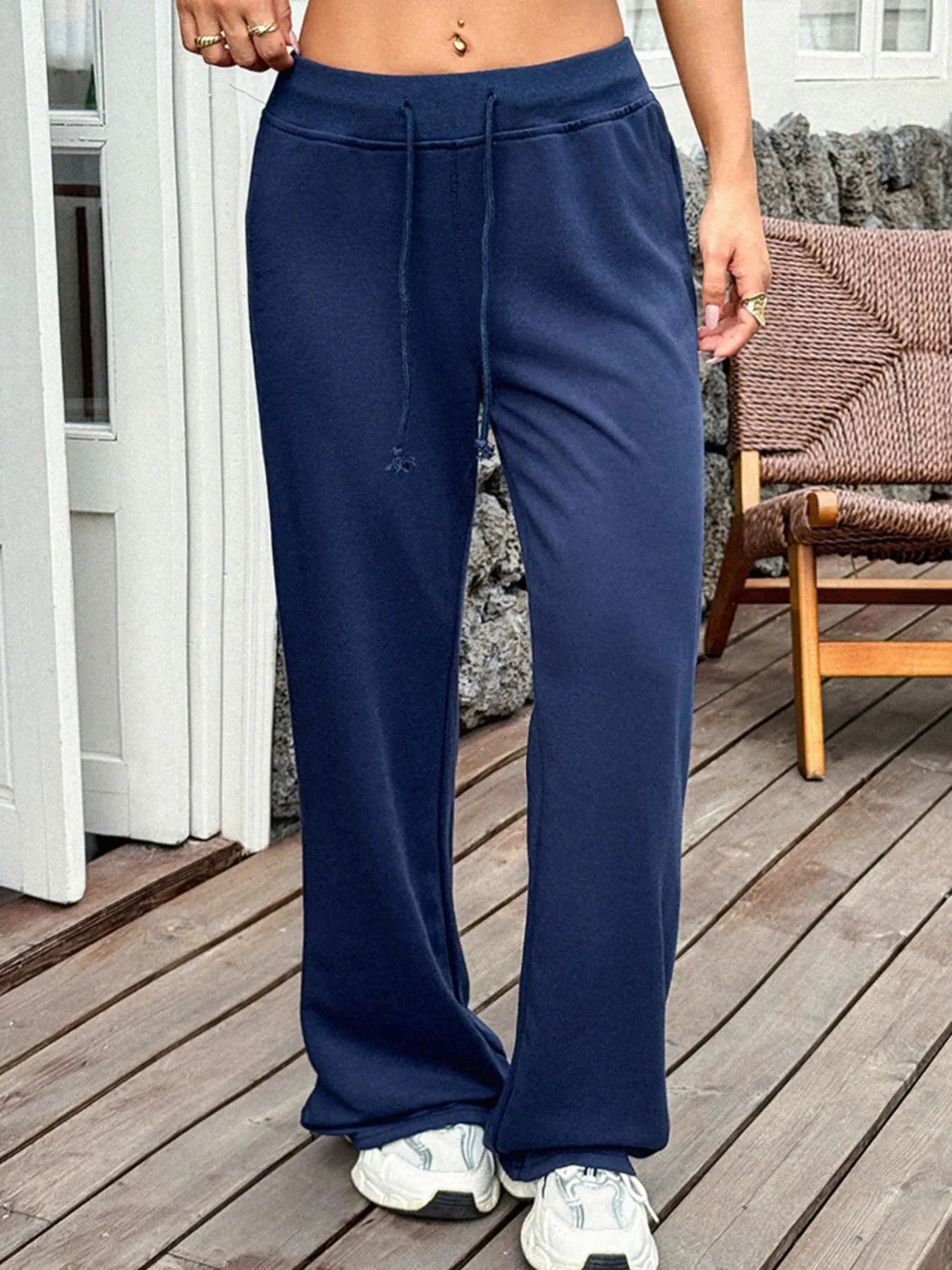Drawstring Wide Leg Active Pants