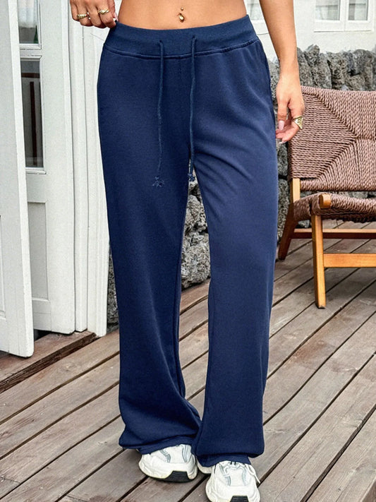Drawstring Wide Leg Active Pants