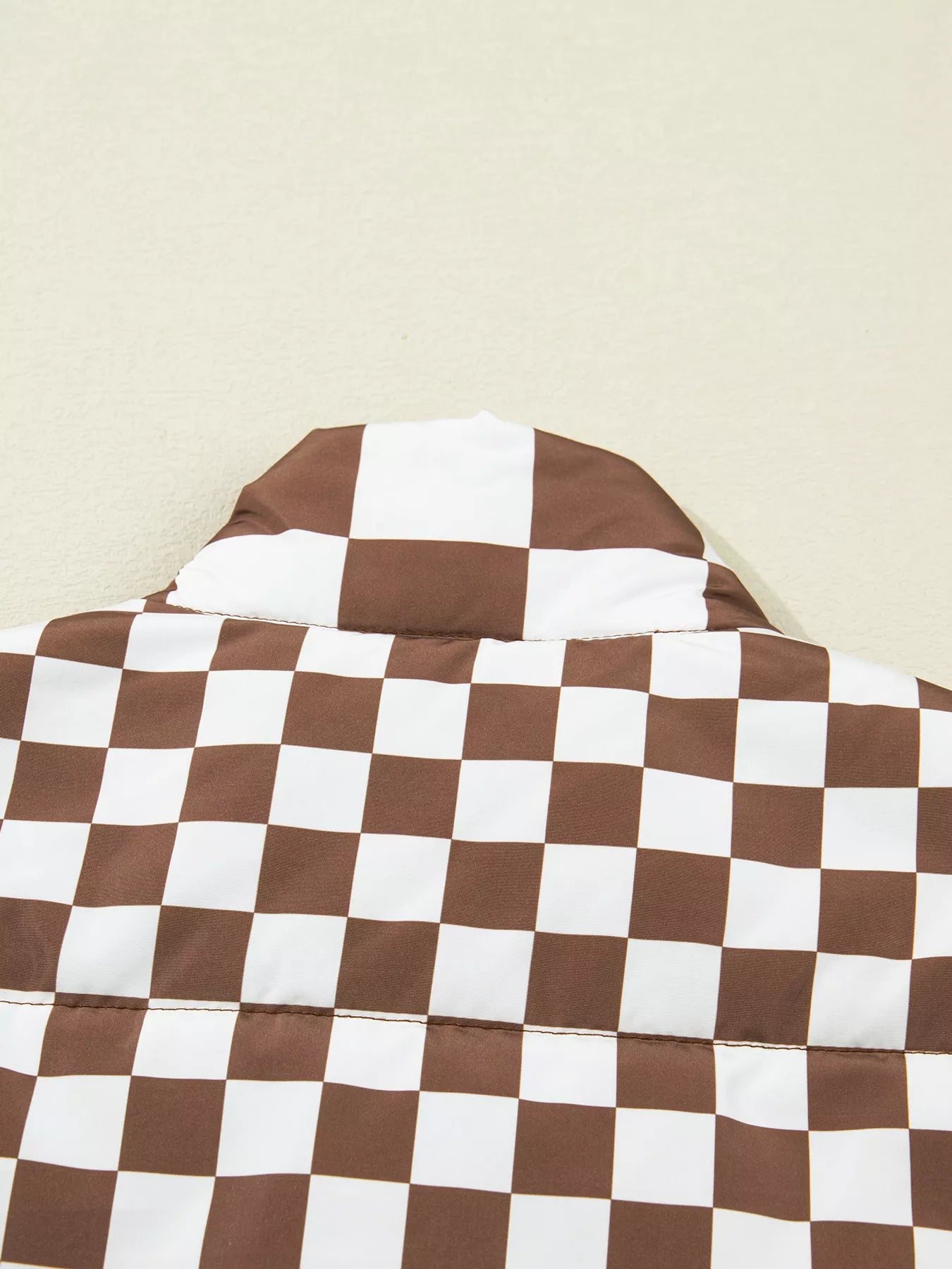 Double Checked Stand Collar Cropped Puffer Vest