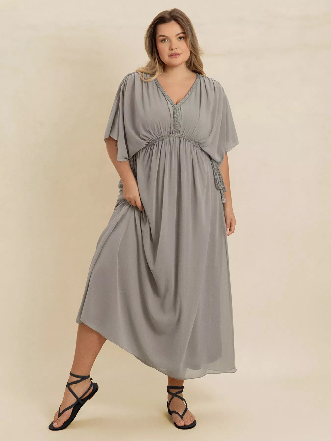 Plus Size V-Neck Flutter Sleeve Dress