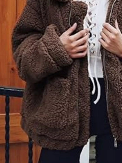 Full Size Cozy Fleece Zip Up Jacket Plus Size