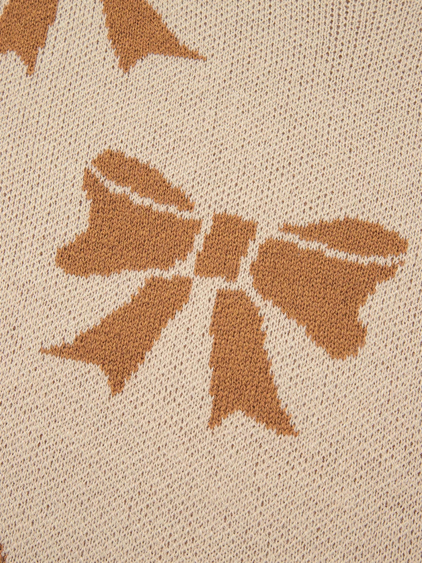 Ribbon Bow Checkered Striped Sleeve Drop Shoulder Sweater