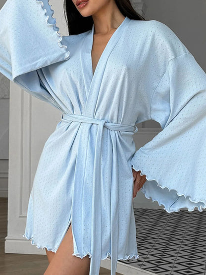 Tie Waist Kimono Sleeve Lounge Nightgown Light Blue