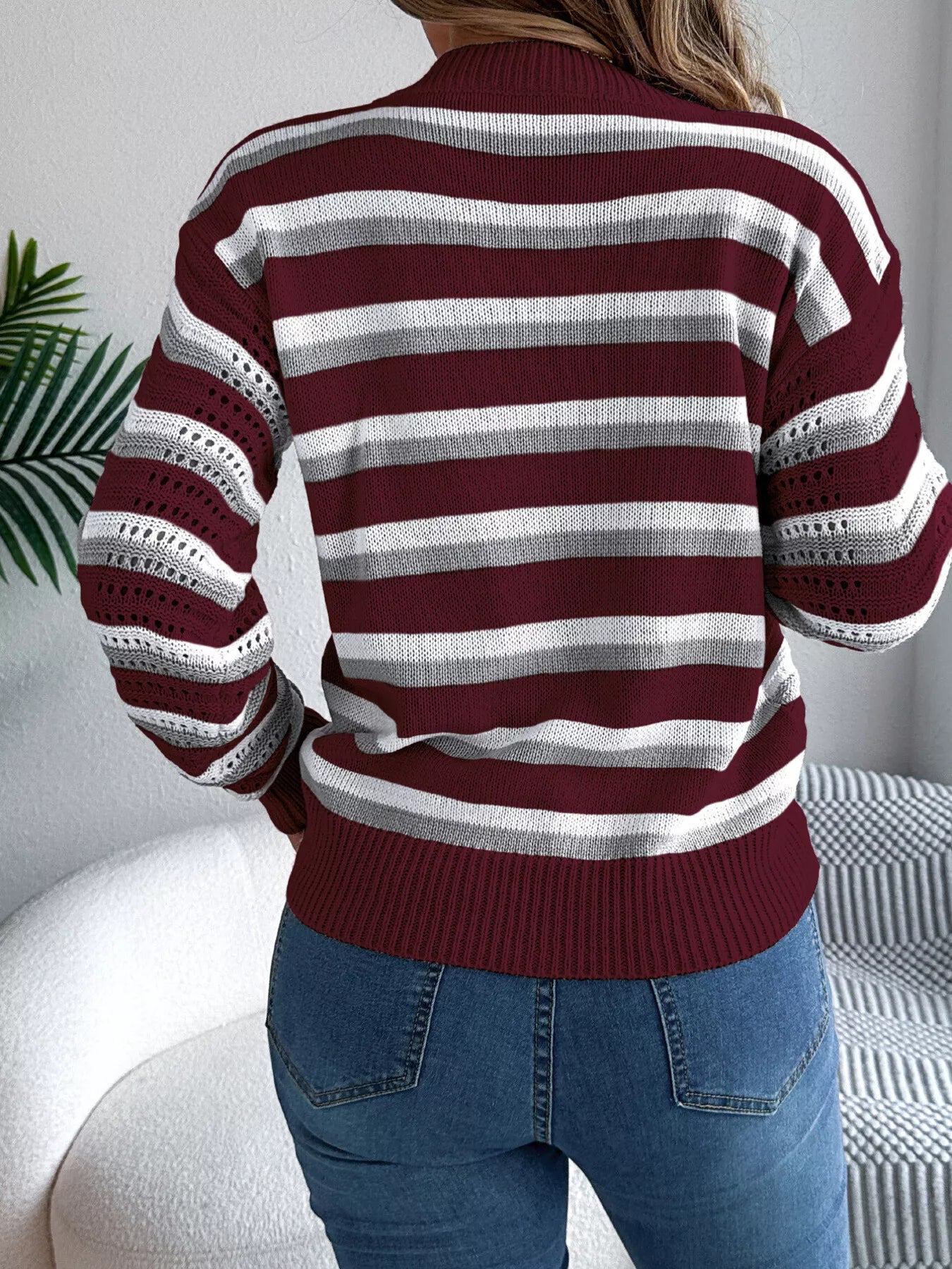 Striped Round Neck Long Sleeve Sweater