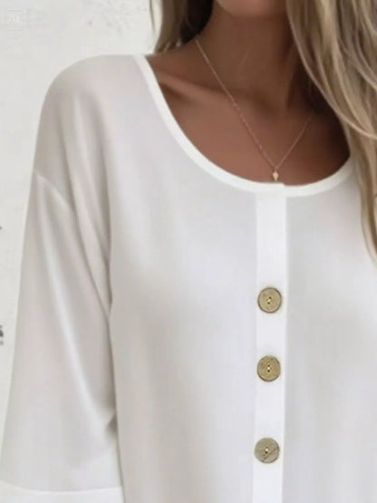 Full Size Button-Front 3/4 Sleeve Casual Blouse Plus Size