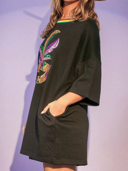 Sequin Round Neck 3/4 Sleeve Dress