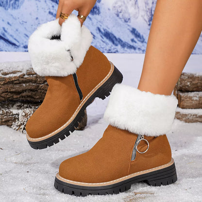 Fuzzy Ankle Boots with Zipper Detail