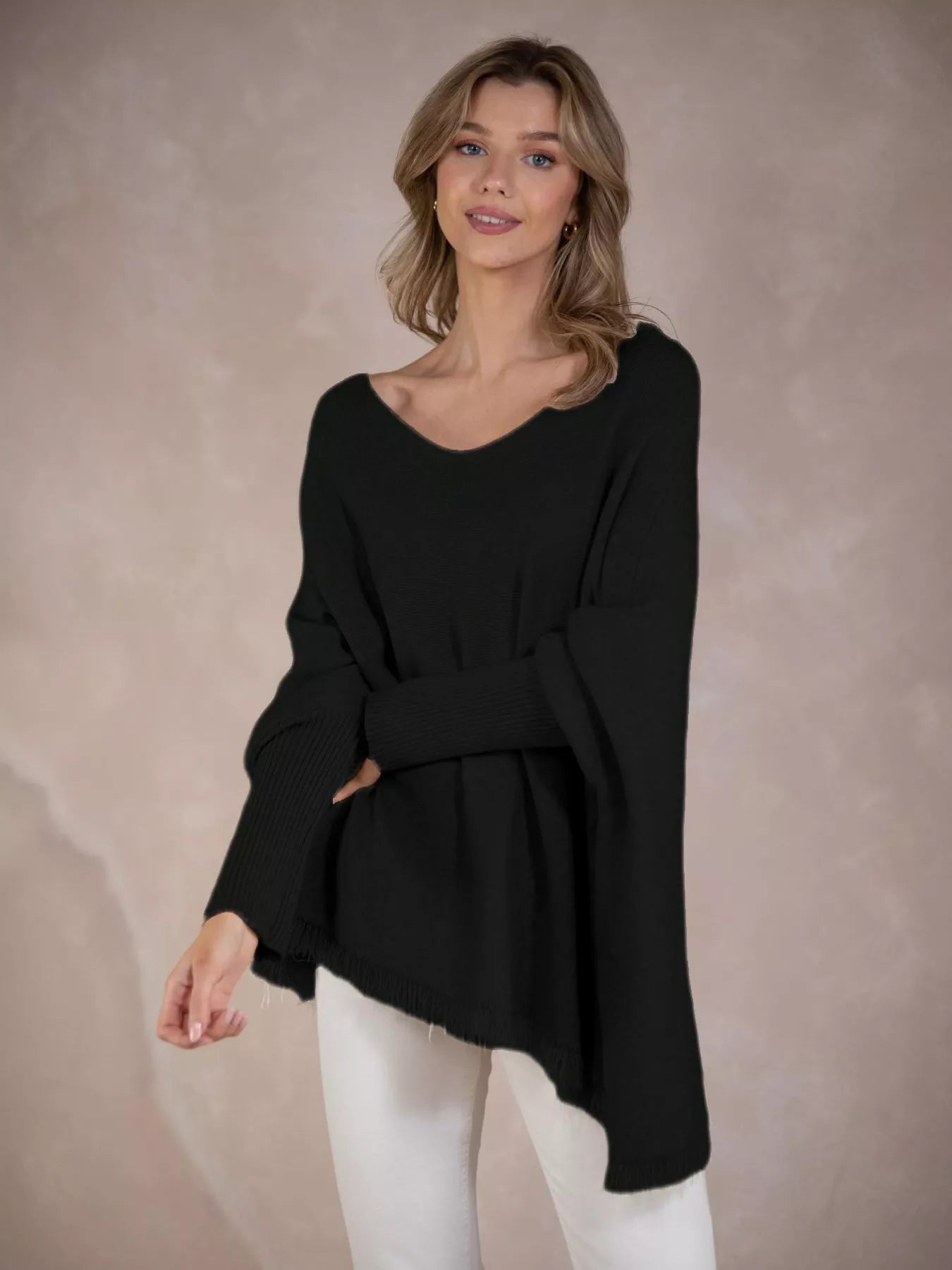 Raw Hem V-Neck Sweater