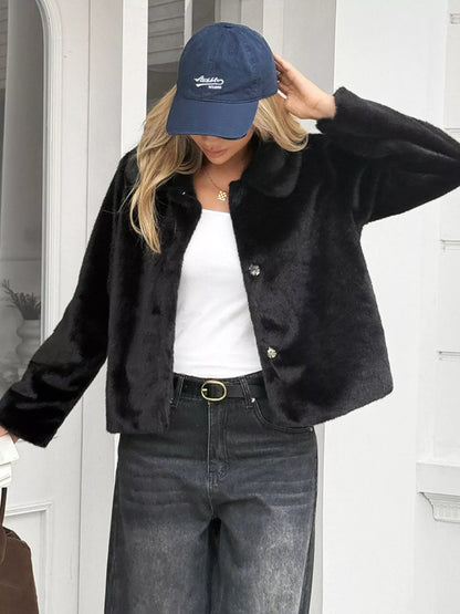 Faux Fur Button-Down Outerwear Black