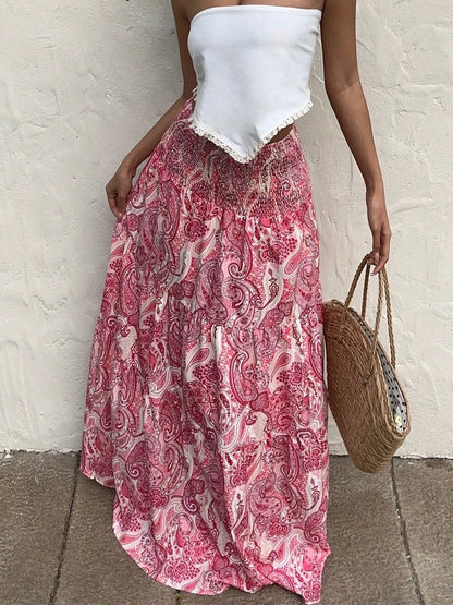 Smocked Printed Maxi Skirt