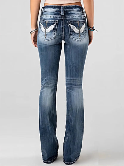 Embroidered Washed Bootcut Jeans