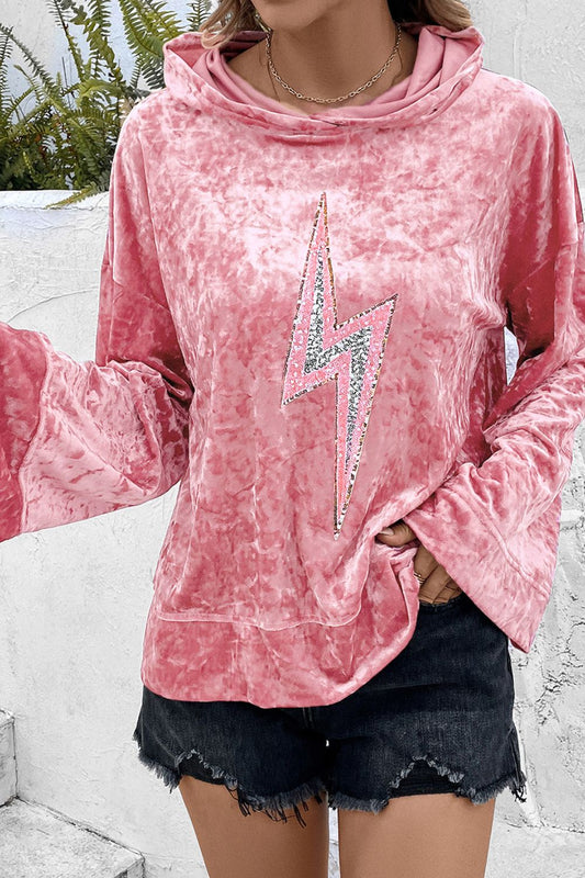 Thunderbolt Sequin Long Sleeve Hoodie Pink
