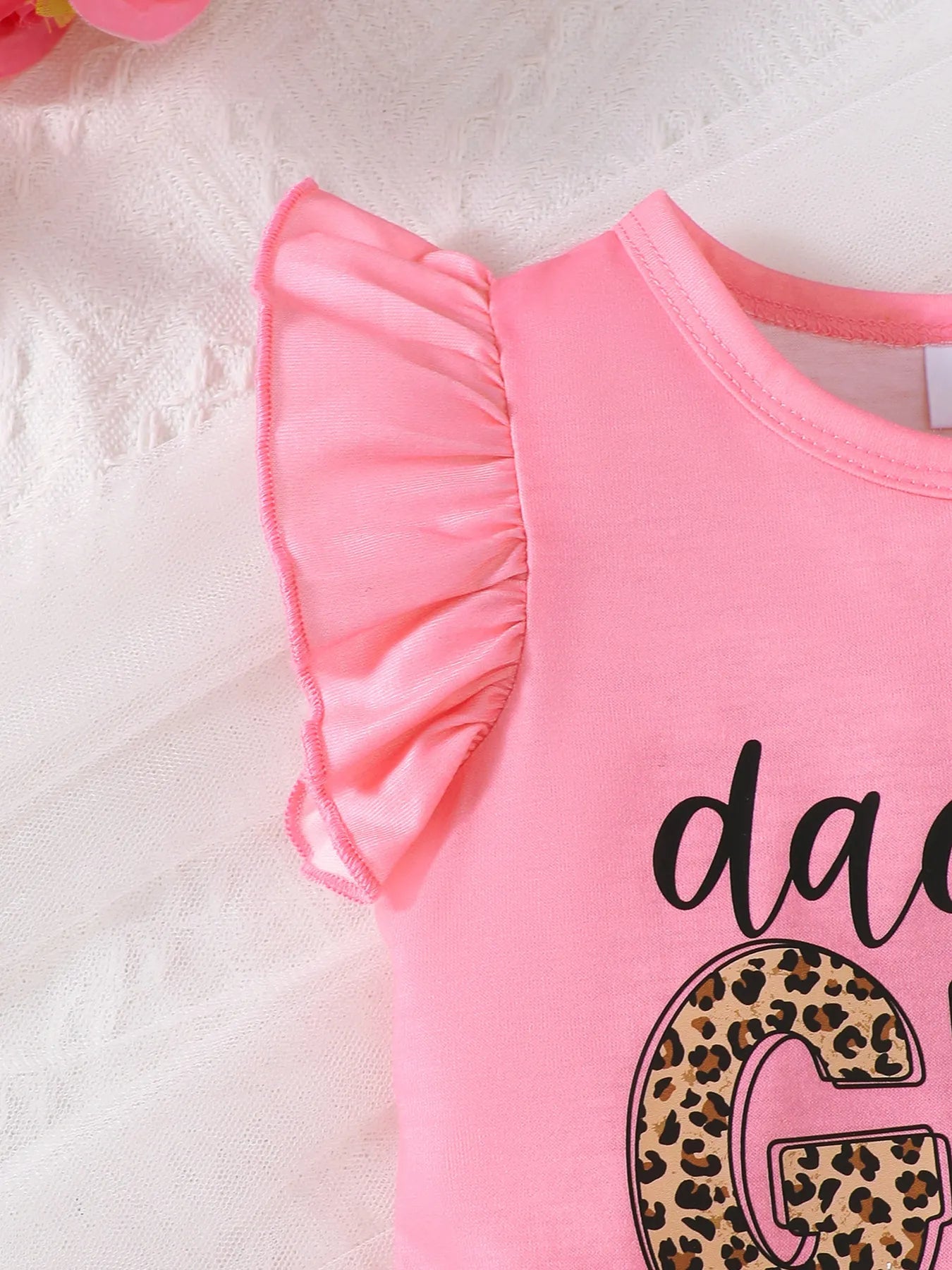 Children's Headband Letter Ruffle Sleeve Top and Shorts 3-Piece Set