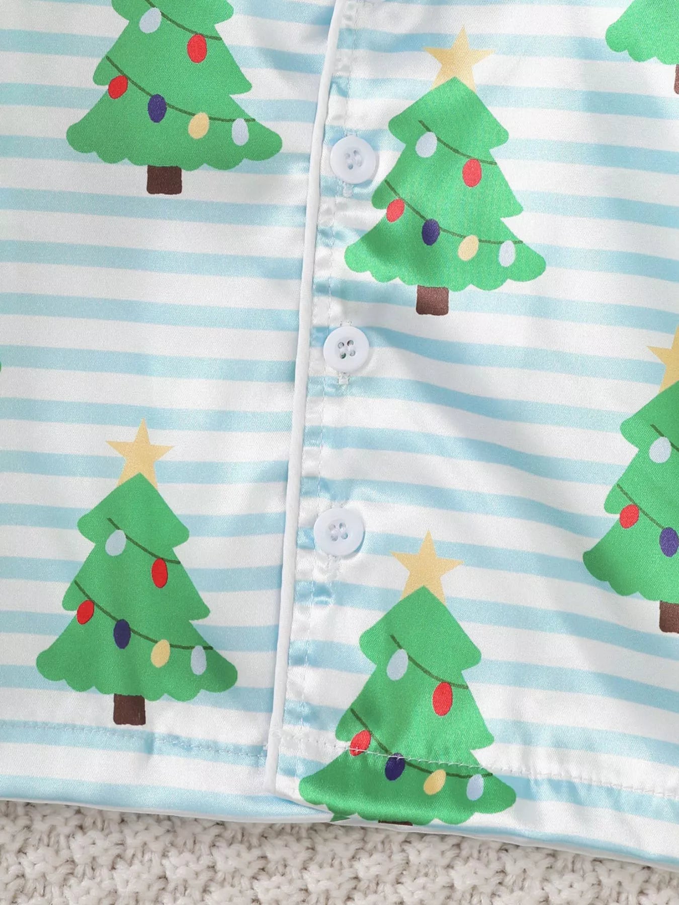Children's Christmas Tree Print Fluffy Cuff Pajama Set