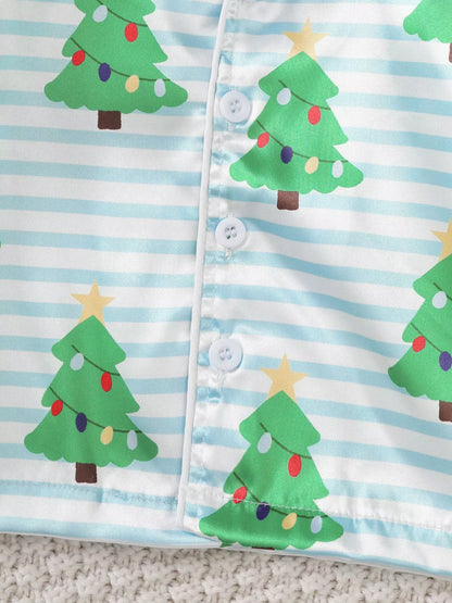 Children's Christmas Tree Print Fluffy Cuff Pajama Set