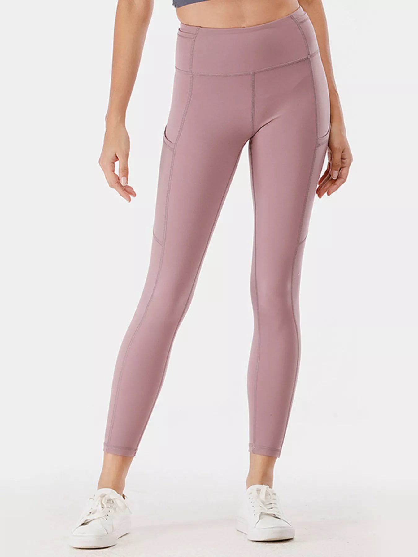 Full Size High-Waisted Active Leggings with Pockets Plus Size Dusty Pink