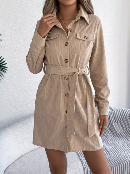 Button-Front Corduroy Shirt Dress