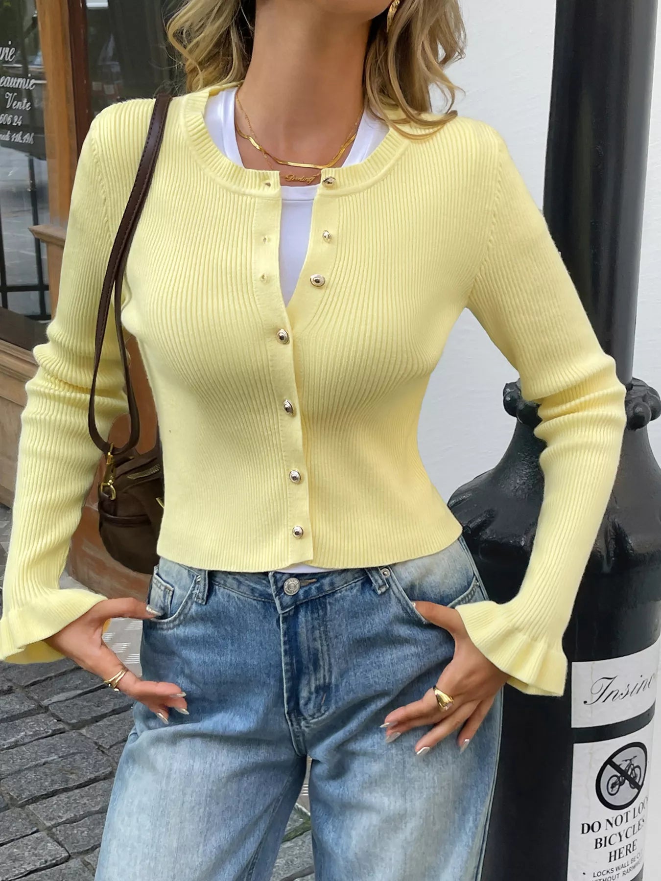 Ribbed Knit Button-Down Cardigan