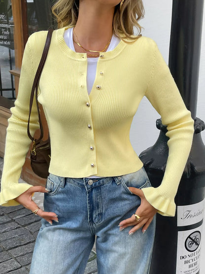 Ribbed Knit Button-Down Cardigan