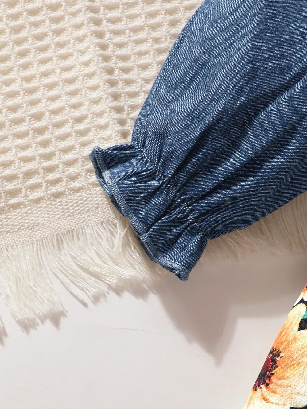 Children's Ruffled Bow Contrast Floral Dress with Headband