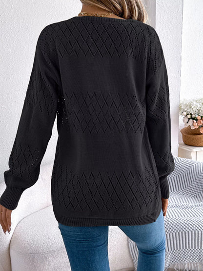 Openwork Open Front Long Sleeve Cardigan