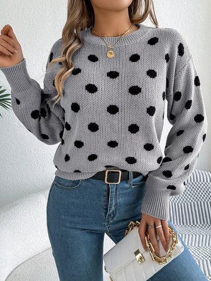 Polka Dot Round Neck Sweater