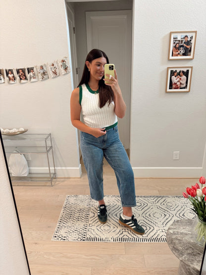 Charlotte Ivory and Green Sweater Tank Top - FINAL SALE