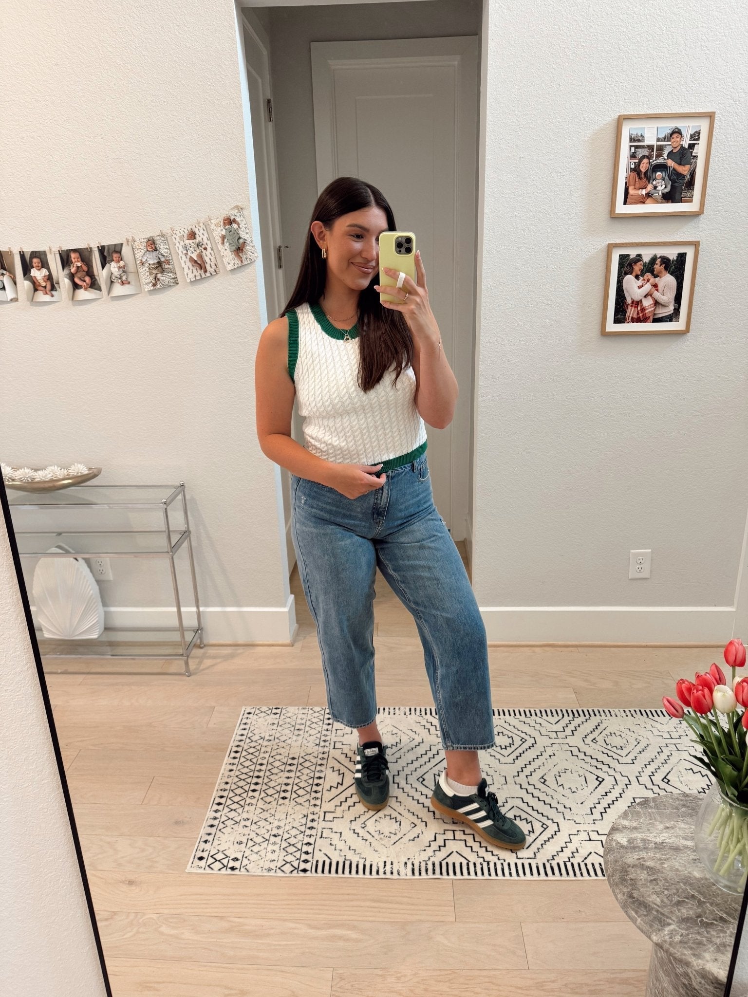 Charlotte Ivory and Green Sweater Tank Top - FINAL SALE