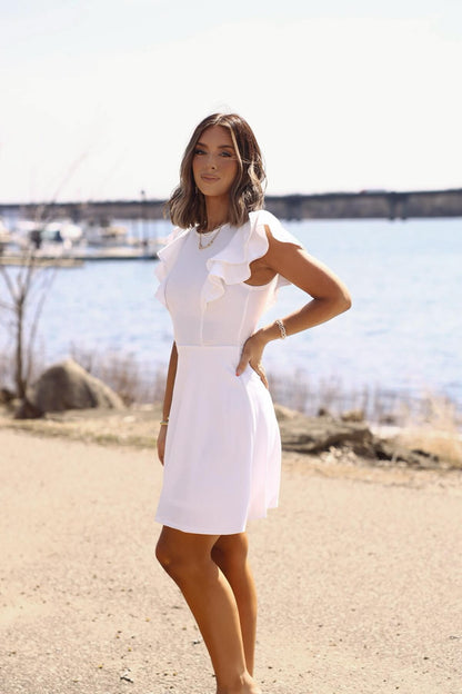 Chic & Classy White Flutter Sleeve Mini Dress - FINAL SALE