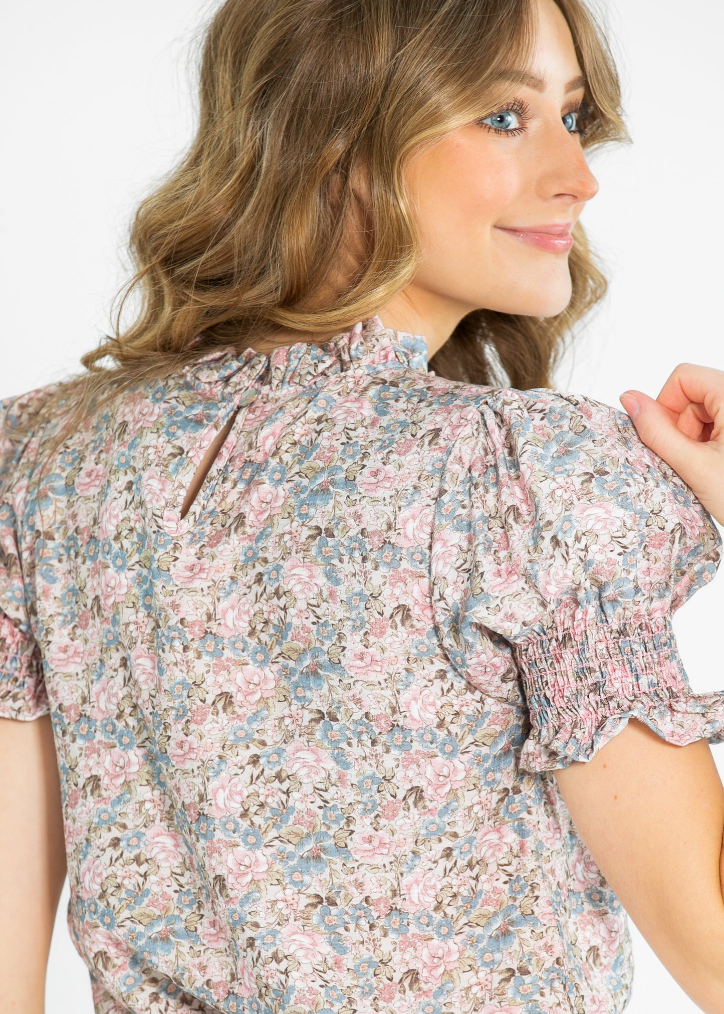 Clara Floral Ruffle Mockneck Short Sleeve Top - FINAL SALE