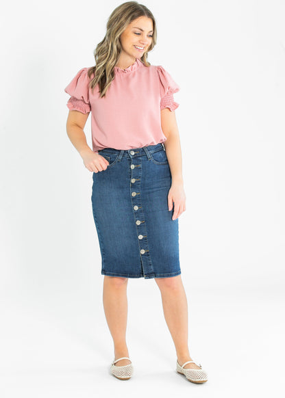 Clara Ruffle Mockneck Short Sleeve Top - FINAL SALE