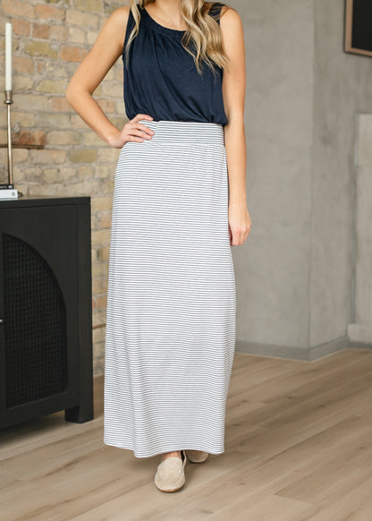 Clarise Striped Premium Knit Maxi Skirt Navy Stripe