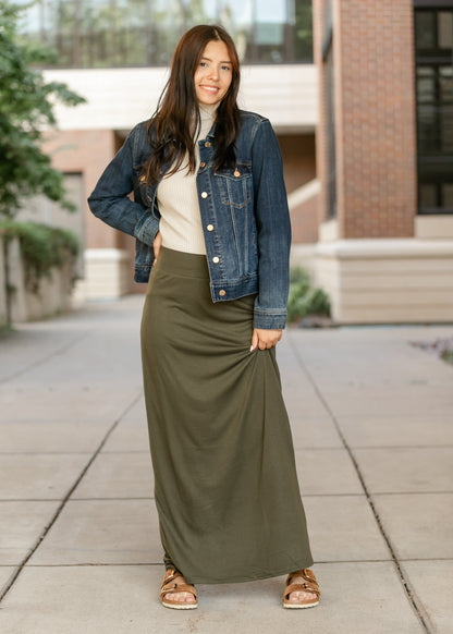 Clarise Premium Knit Maxi Skirt Olive