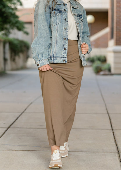 Clarise Premium Knit Maxi Skirt Taupe