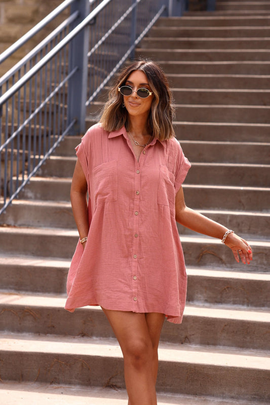 Clay Belle Button Down Tunic Mini Dress - FINAL SALE
