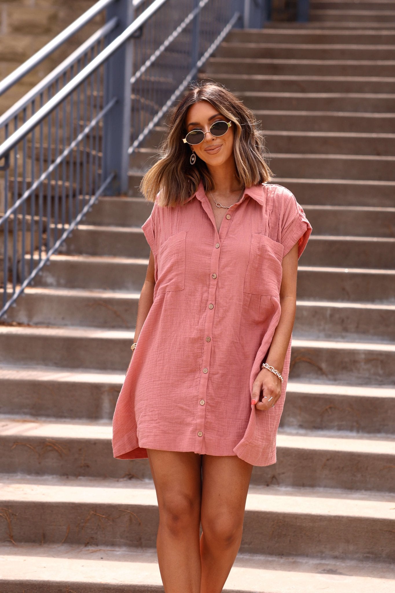 Clay Belle Button Down Tunic Mini Dress - FINAL SALE