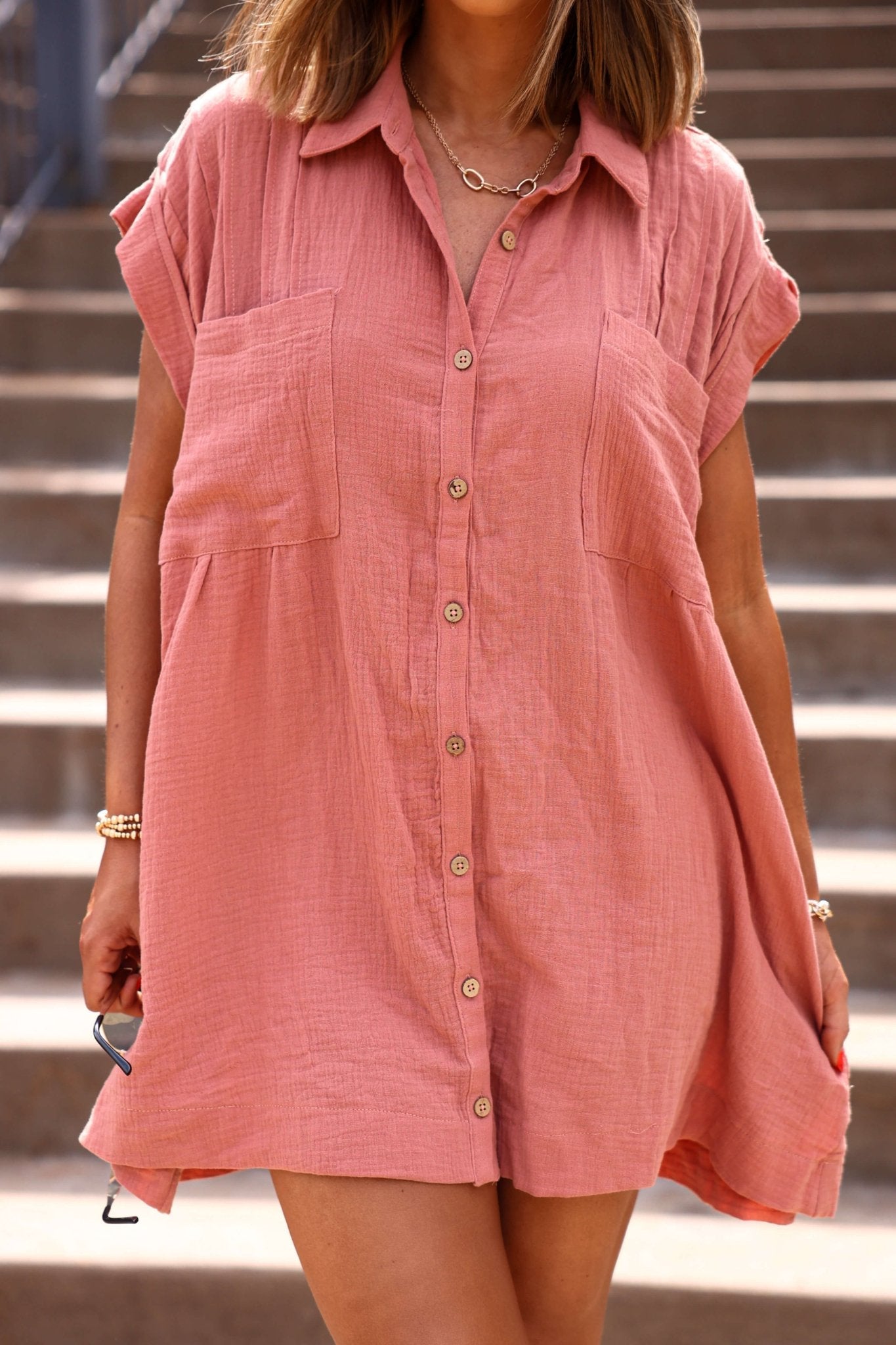 Clay Belle Button Down Tunic Mini Dress - FINAL SALE