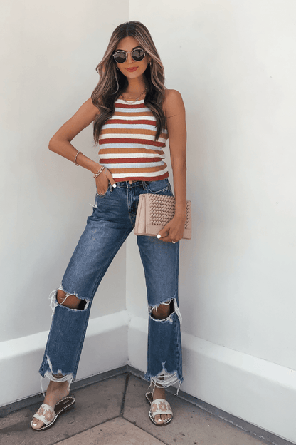 Colorplay Comfort Ribbed Striped Tank Top - FINAL SALE