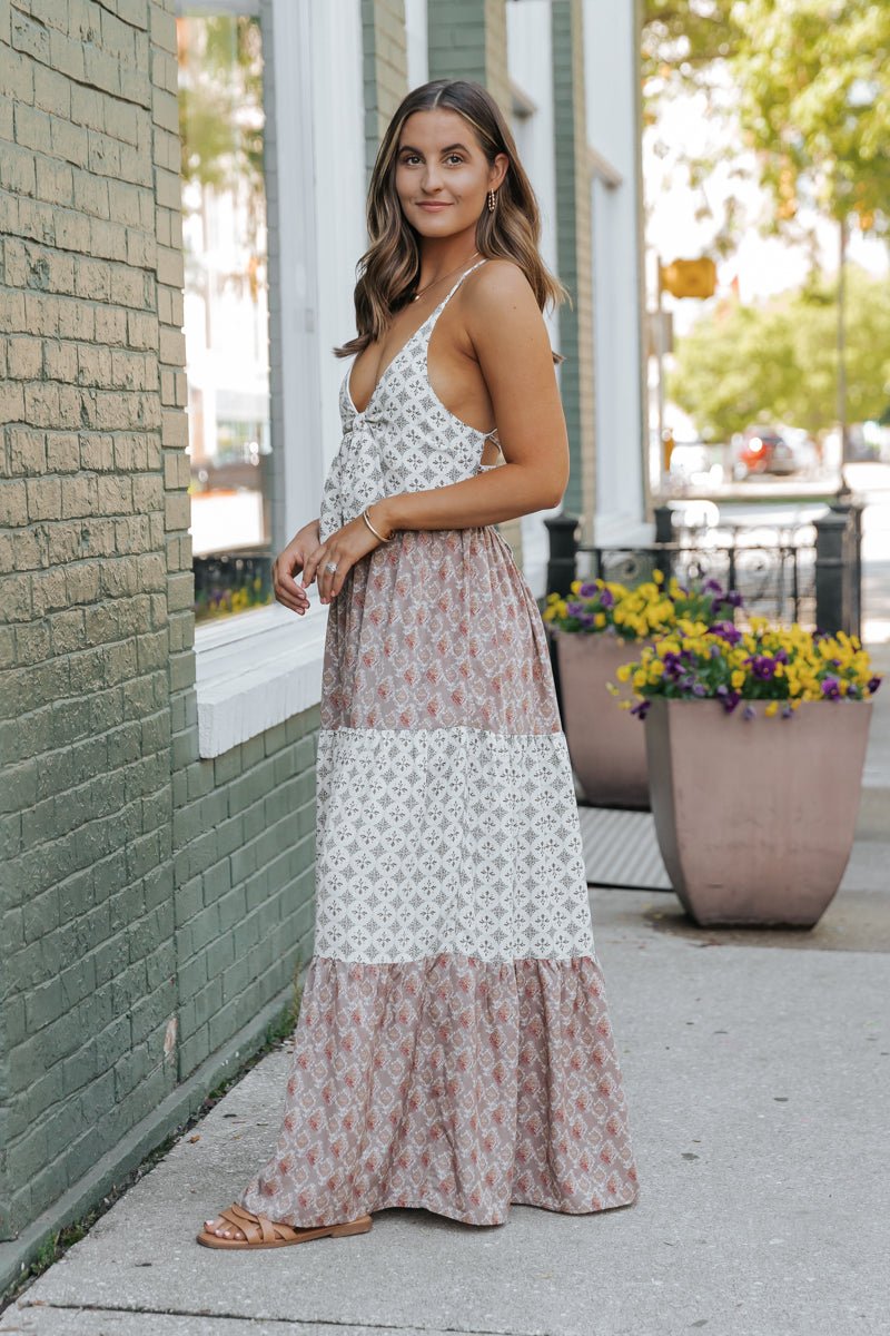 Cream Color Block Halter Maxi Dress - FINAL SALE