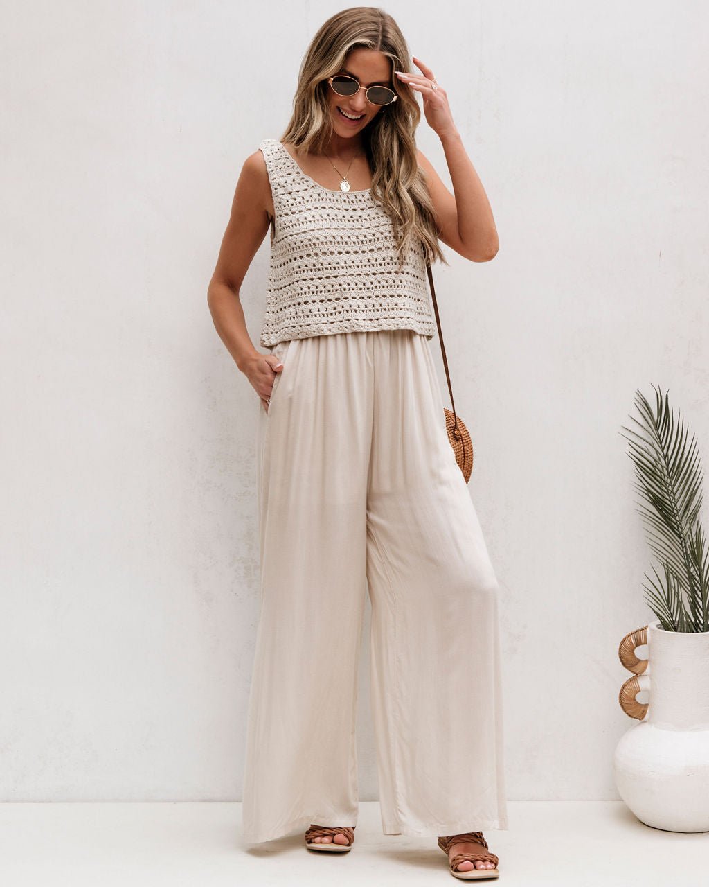 Cream Crochet Slit Jumpsuit - FINAL SALE