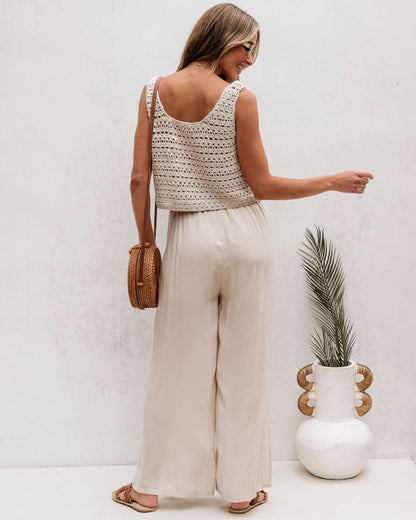 Cream Crochet Slit Jumpsuit - FINAL SALE