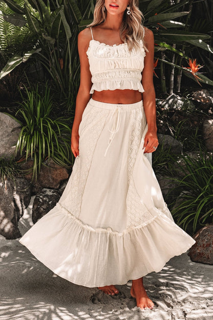 Cream Floral Ruffled Trim Lace Cami - FINAL SALE