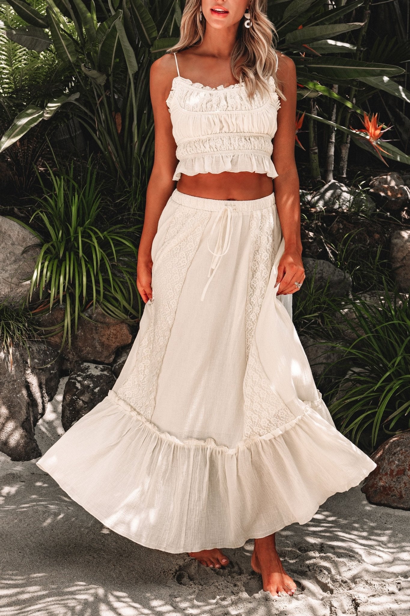 Cream Floral Ruffled Trim Lace Cami - FINAL SALE