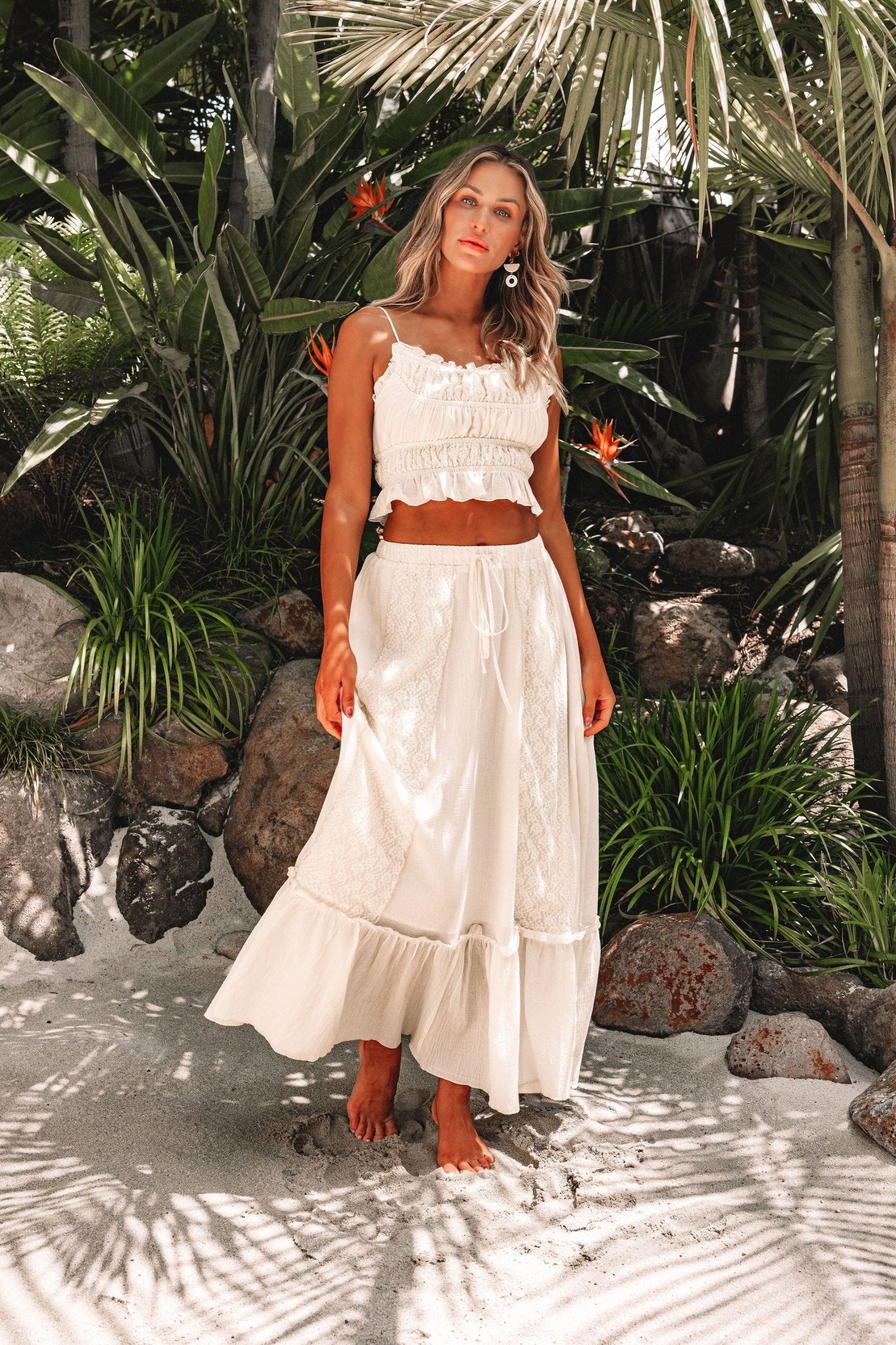 Cream Floral Ruffled Trim Lace Cami - FINAL SALE